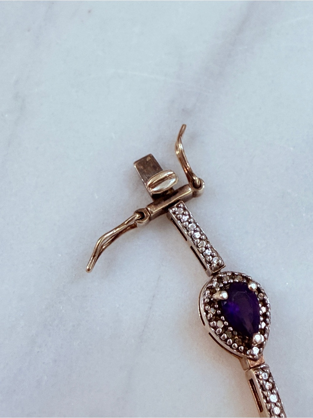 Sterling Silver Gold Overlay Natural Amethyst Teardrop Tennis Bracelet - Picture 4 of 8